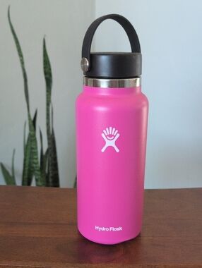 Hydro 32 Oz Wide Mouth Flask Pink Insulated Water Bottle with Black Lid